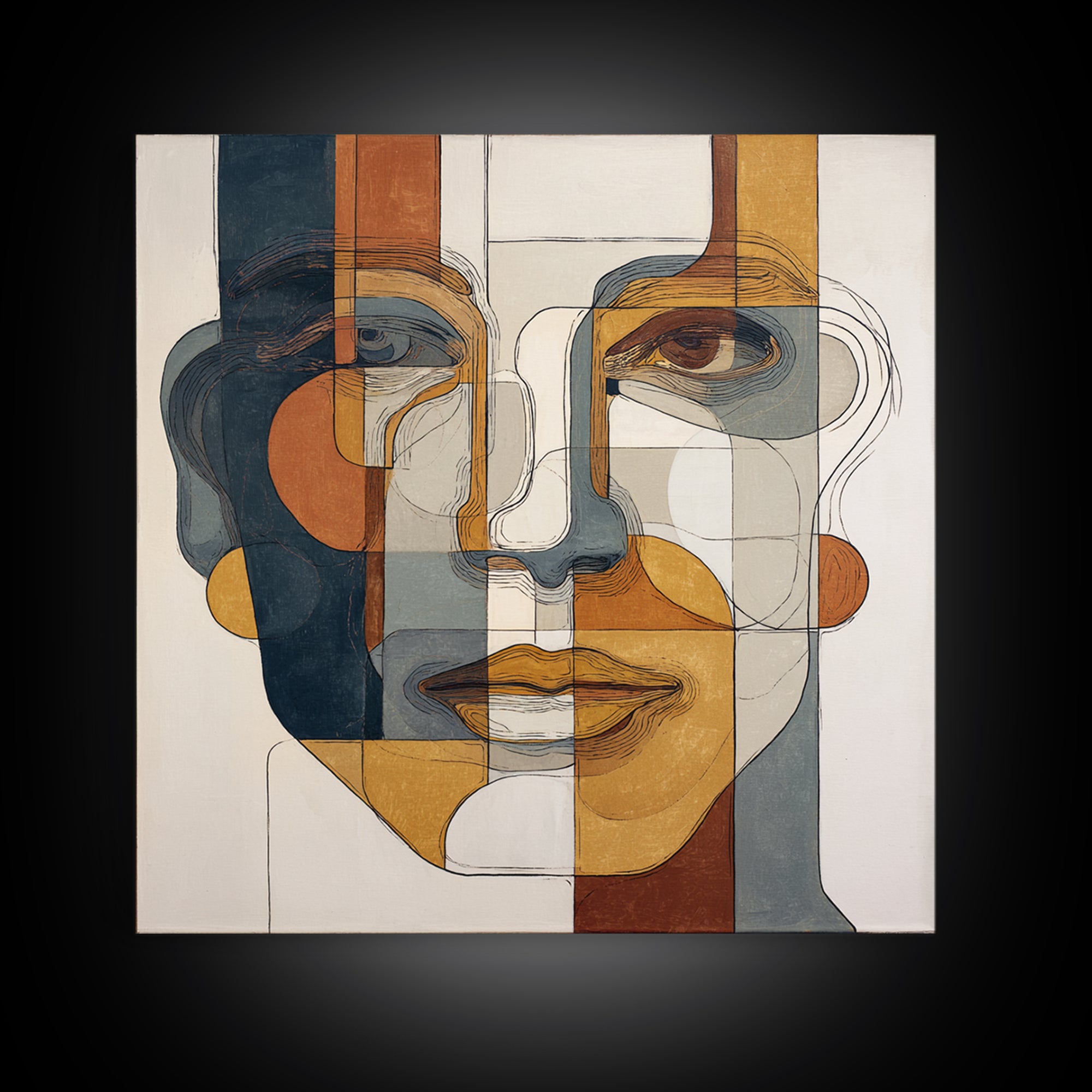 Continuous Line Female Face Framed Canvas Print, Line Art, Textured Painting, Living Room Decor, Fine Art, Line, Canvas Art, LIN-1x1-1