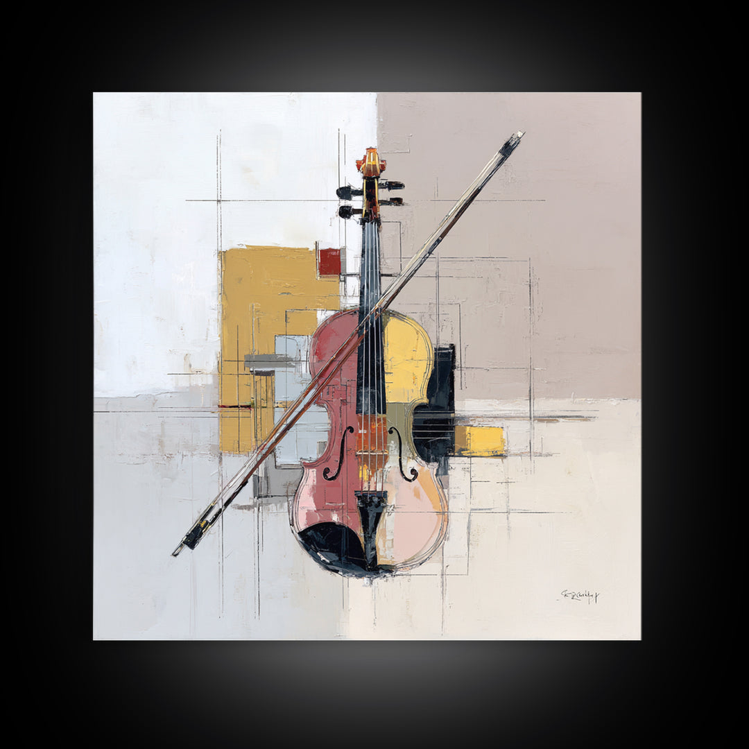 Single Line Violin and Bow Canvas Print, Line Art, Wall Art Print, Living Room Decor, Abstract Art, Line, Gallery Wall Set, LIN-1x1-23