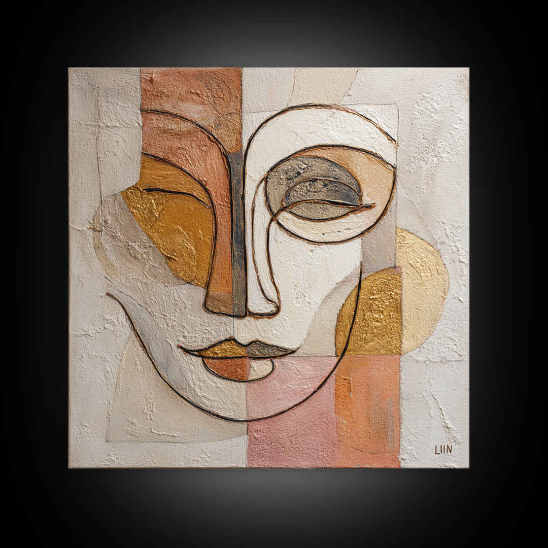Continuous Line Female Face Canvas Print, Line Art, Art, Living Room Decor, Oil Painting, Line, Boho Wall Decor, Boho Decor, LIN-1x1-25