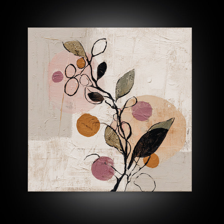 Botanical Branch Drawn Framed Canvas Print, Line Art, Modern Art, Living Room Decor, Oil Painting, Line, Neutral Decor, LIN-1x1-27