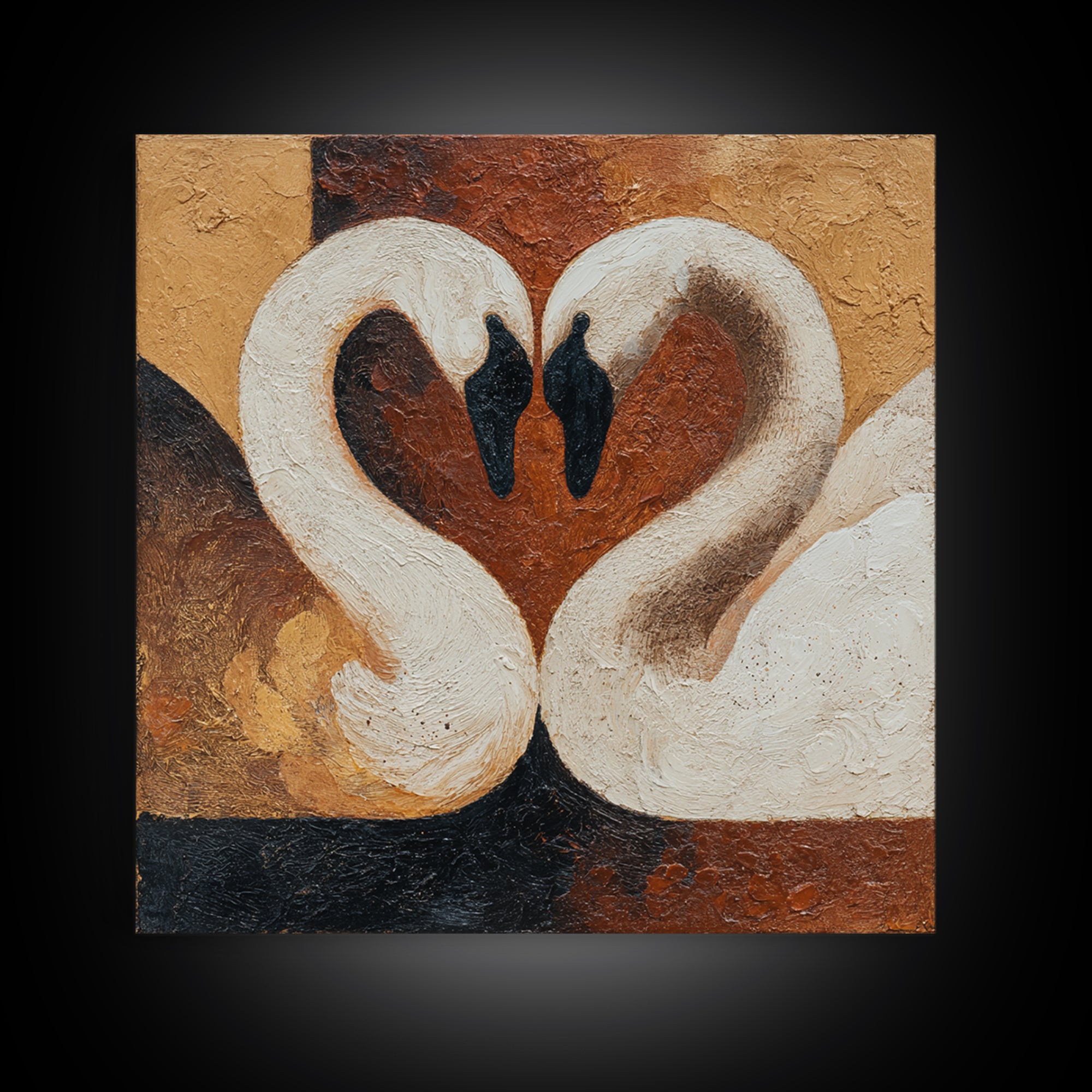 Two Swans Forming a Heart Shape Framed Canvas Print, Line Art, Textured Painting, Living Room Decor, Abstract Art, Line, LIN-1x1-40
