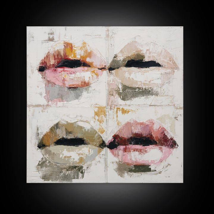 Abstract Lips and Hand Fashion Sketch Framed Canvas Print, Line Art, Aesthetic Prints, Living Room Decor, Fine Art, Line, LIN-1x1-42