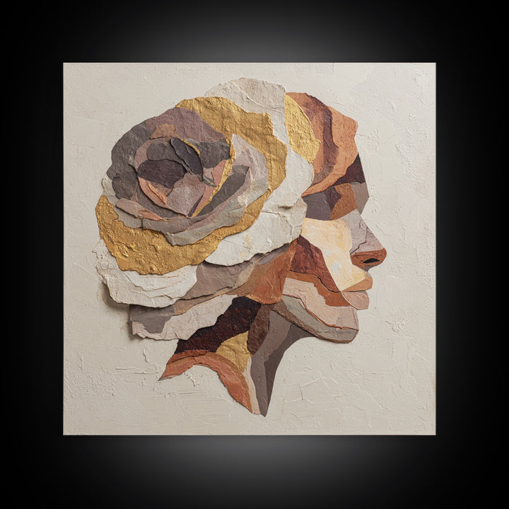 Face and Flower Blended into One Contour Framed Canvas Print, Line Art, Boho Wall Art, Living Room Decor, Fine Art, Line, LIN-1x1-56