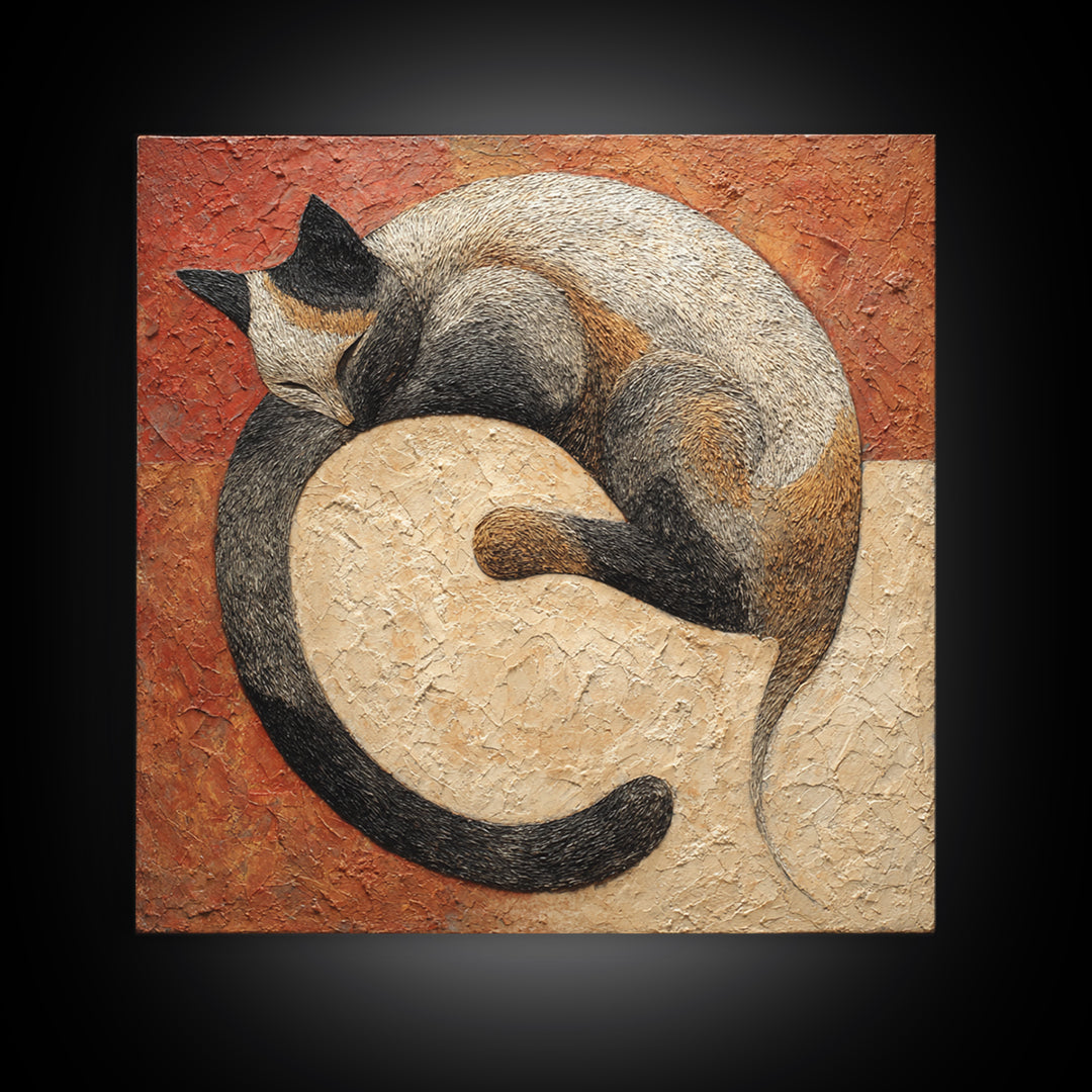 Monoline Cat Stretching Framed Canvas Print, Line Art, Black and White Art, Living Room Decor, Abstract Art, Line, LIN-1x1-6