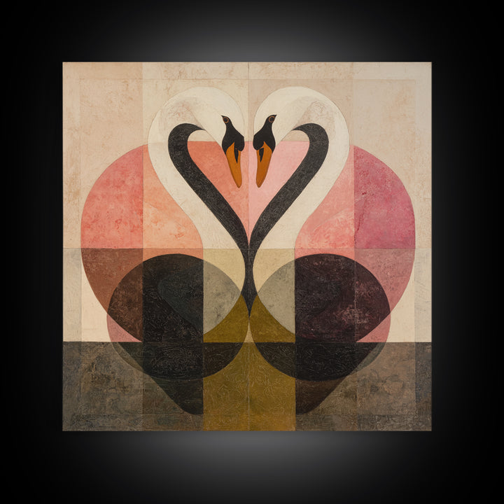 Two Swans Forming a Heart Shape Framed Canvas Print, Line Art, Modern Art, Living Room Decor, Abstract Art, Line, Neutral Decor, LIN-1x1-64