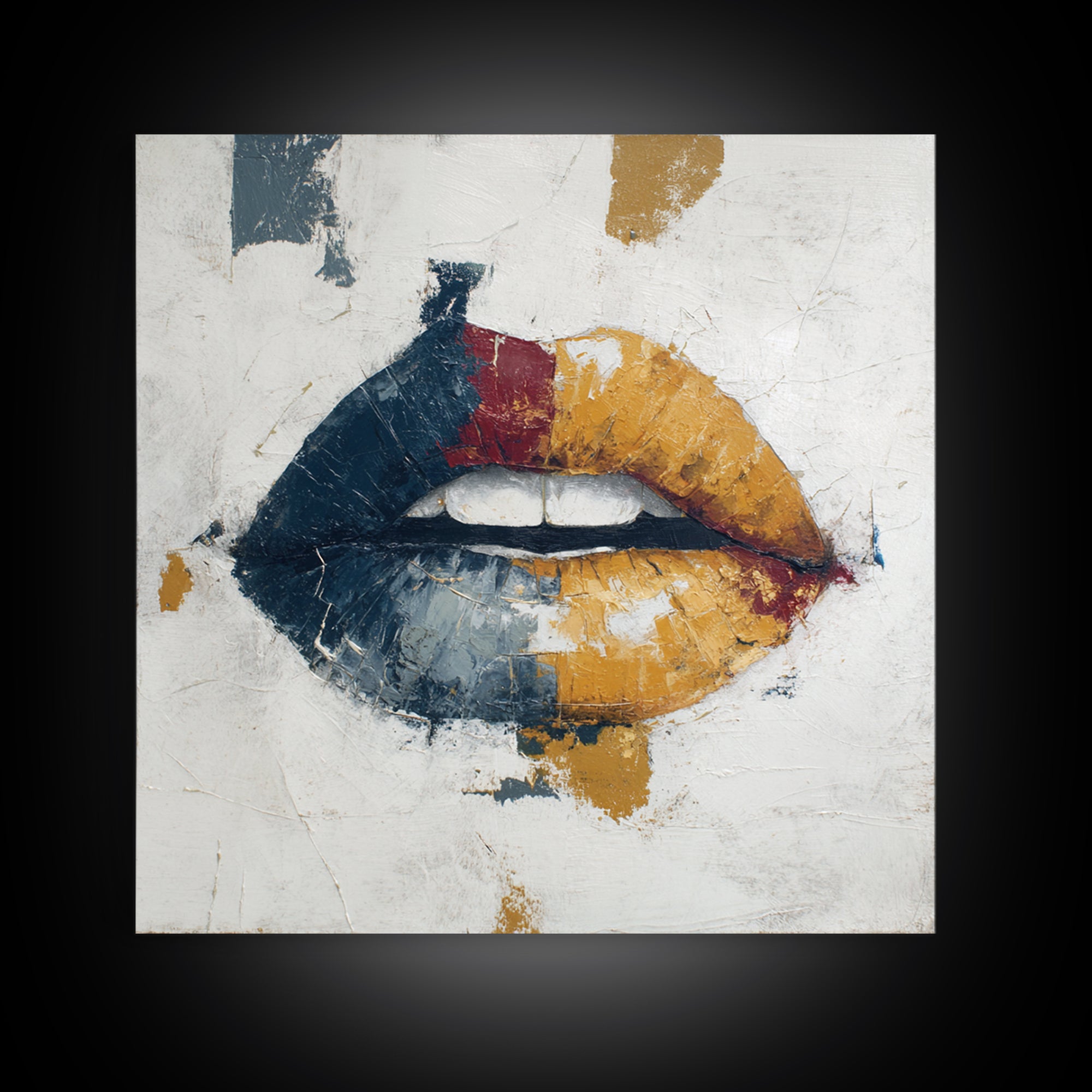 Abstract Lips and Hand Fashion Sketch Framed Canvas Print, Line Art, Aesthetic Prints, Living Room Decor, Fine Art, Line, LIN-1x1-66