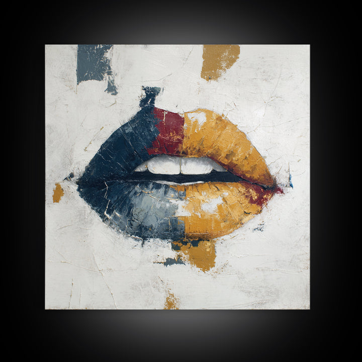 Abstract Lips and Hand Fashion Sketch Framed Canvas Print, Line Art, Aesthetic Prints, Living Room Decor, Fine Art, Line, LIN-1x1-66