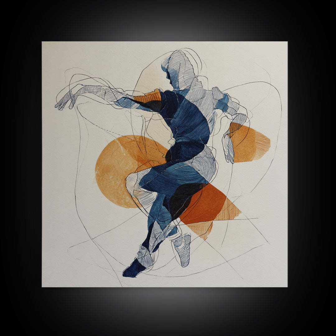 Continuous Line Dancer Framed Canvas Print, Line Art, Boho Wall Decor, Living Room Decor, Fine Art, Line, Black and White Art, LIN-1x1-7
