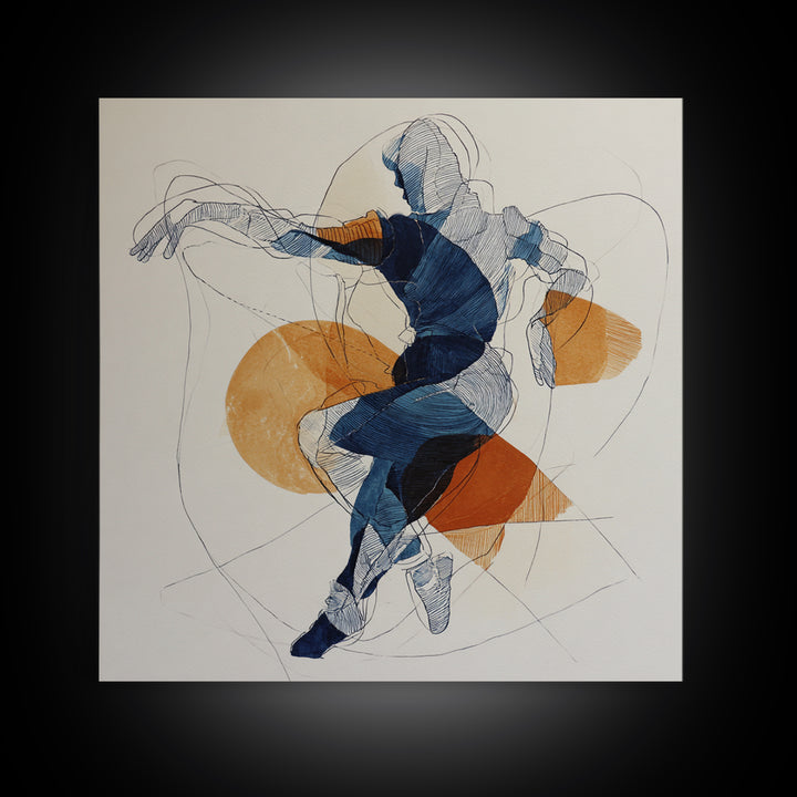 Continuous Line Dancer Framed Canvas Print, Line Art, Boho Wall Decor, Living Room Decor, Fine Art, Line, Black and White Art, LIN-1x1-7