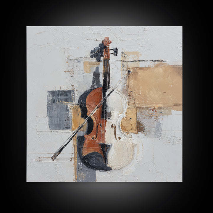 Single Line Violin and Bow Framed Canvas Print, Line Art, Aesthetic Prints, Living Room Decor, Abstract Art, Line, Wall Art, LIN-1x1-71