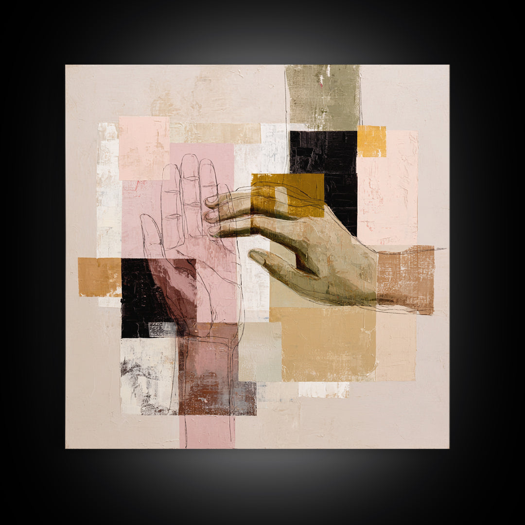 Two Hands Nearly Touching Canvas Print, Line Art, Canvas Art, Living Room Decor, Line, Jesus Wall Art, Gallery Wall Art, LIN-1x1-77