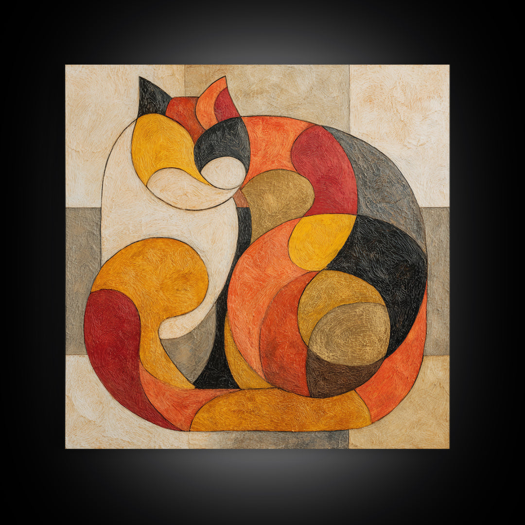 Monoline Cat Stretching Framed Canvas Print, Line Art, Textured Painting, Living Room Decor, Abstract Art, Line, Canvas Art, LIN-1x1-78