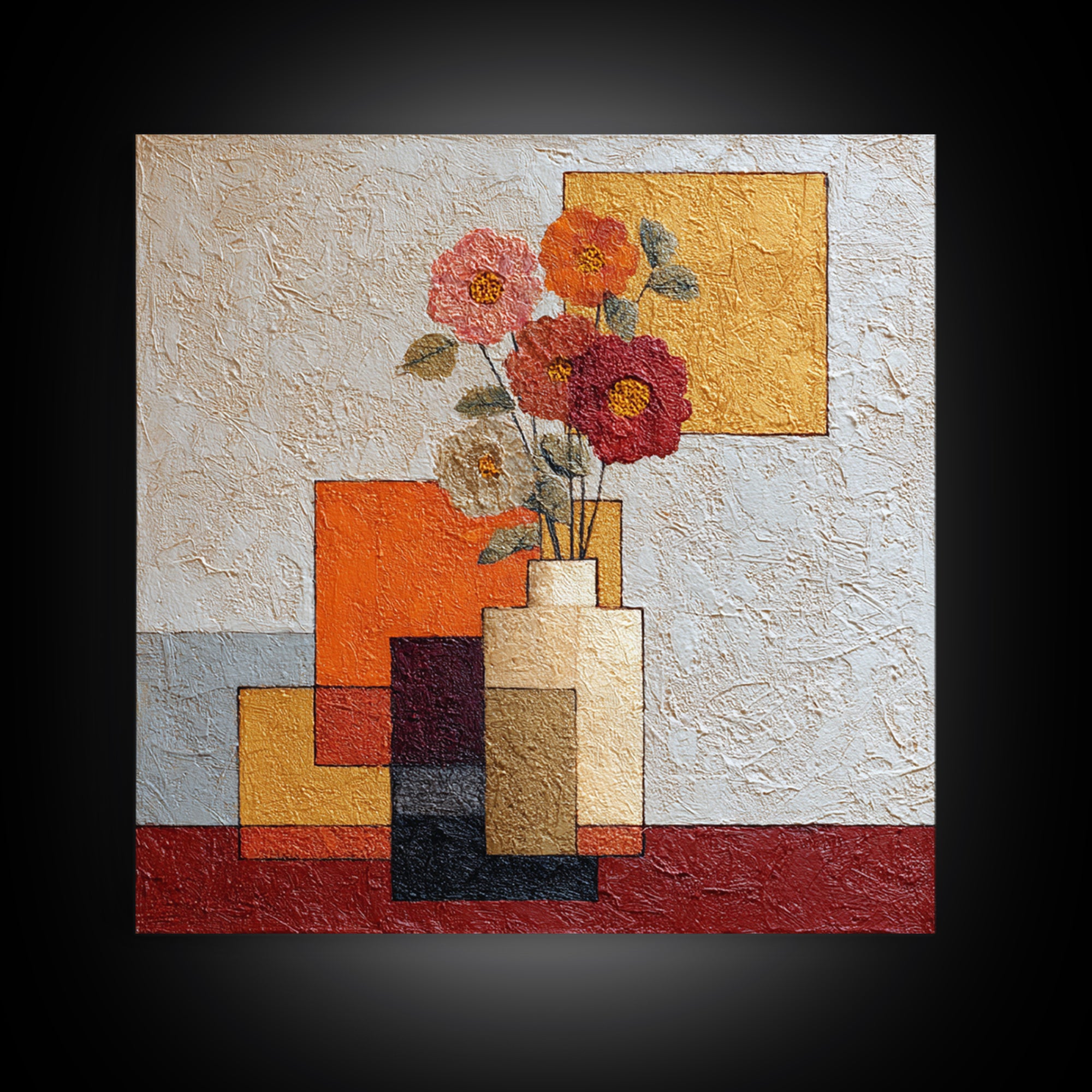 Abstract Vase and Flowers Framed Canvas Print, Line Art, Bird Wall Art, Living Room Decor, Fine Art, Line, Textured Painting, LIN-1x1-84