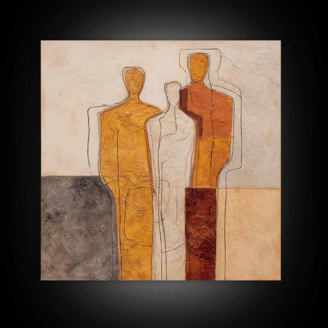 Abstract Family Figures Framed Canvas Print, Line Art, Digital Wall Art, Living Room Decor, Fine Art, Line, Minimalist Wall Art, LIN-1x1-96