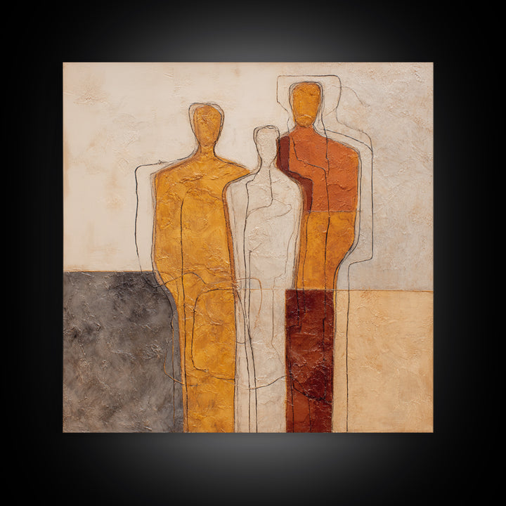 Abstract Family Figures Framed Canvas Print, Line Art, Digital Wall Art, Living Room Decor, Fine Art, Line, Minimalist Wall Art, LIN-1x1-96