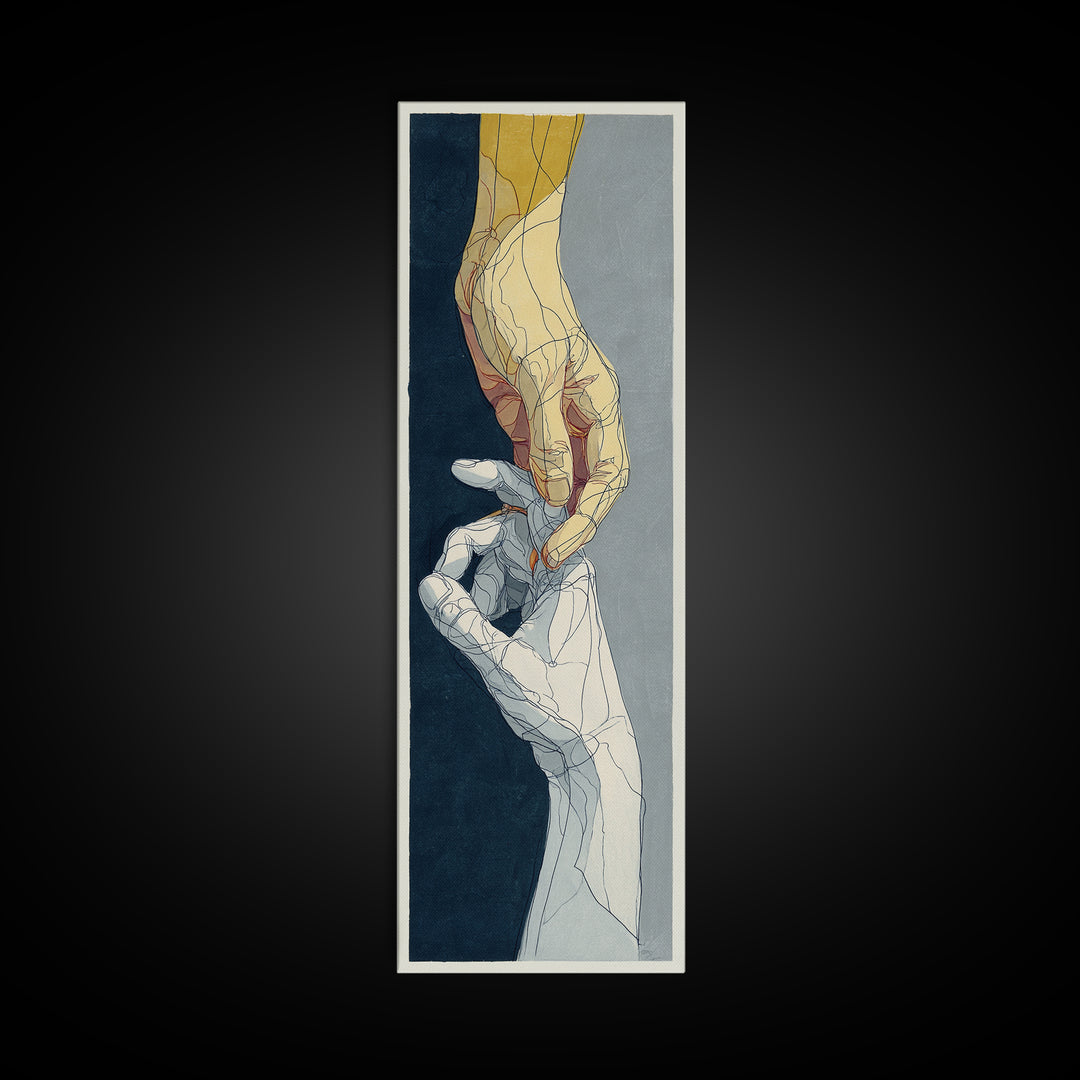 Two Hands Nearly Touching Canvas Print, Line Art, Canvas Art, Living Room Decor, Line, Jesus Wall Art, Gallery Wall Art, LIN-1x3-17