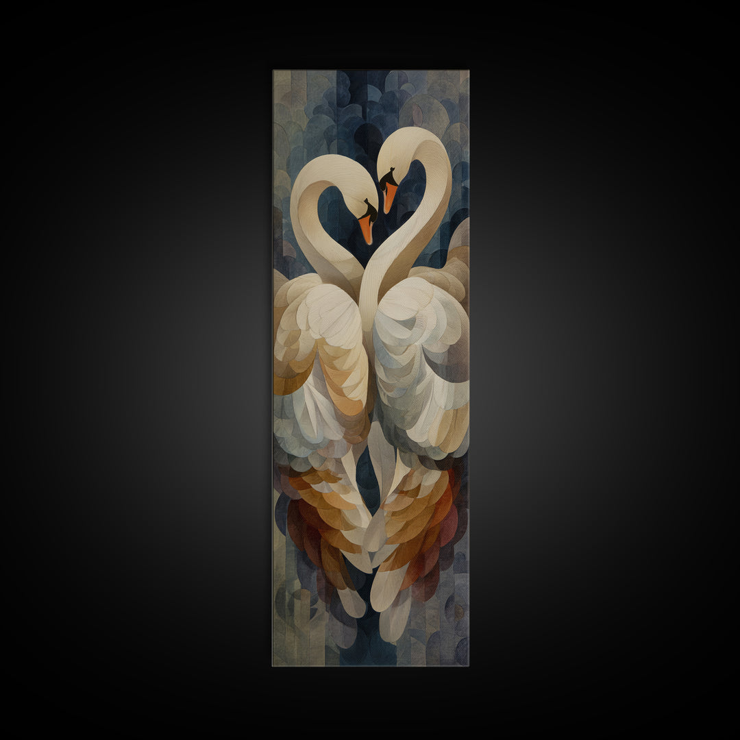 Two Swans Forming a Heart Shape Framed Canvas Print, Line Art, Printable Wall Art, Living Room Decor, Fine Art, Line, LIN-1x3-4