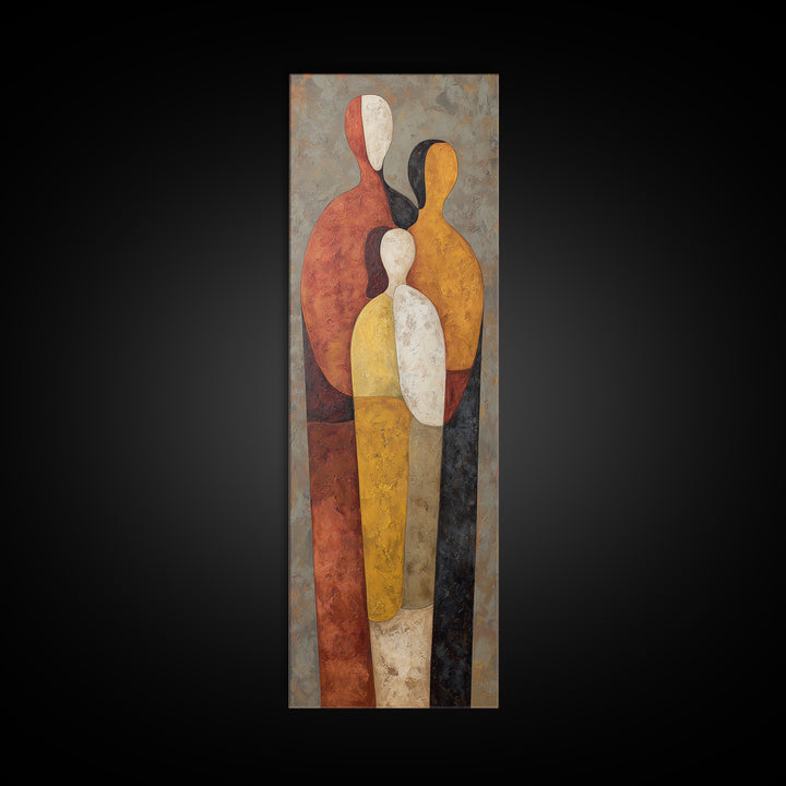 Abstract Family Figures Framed Canvas Print, Line Art, Bird Wall Art, Living Room Decor, Fine Art, Line, Textured Painting, LIN-1x3-84