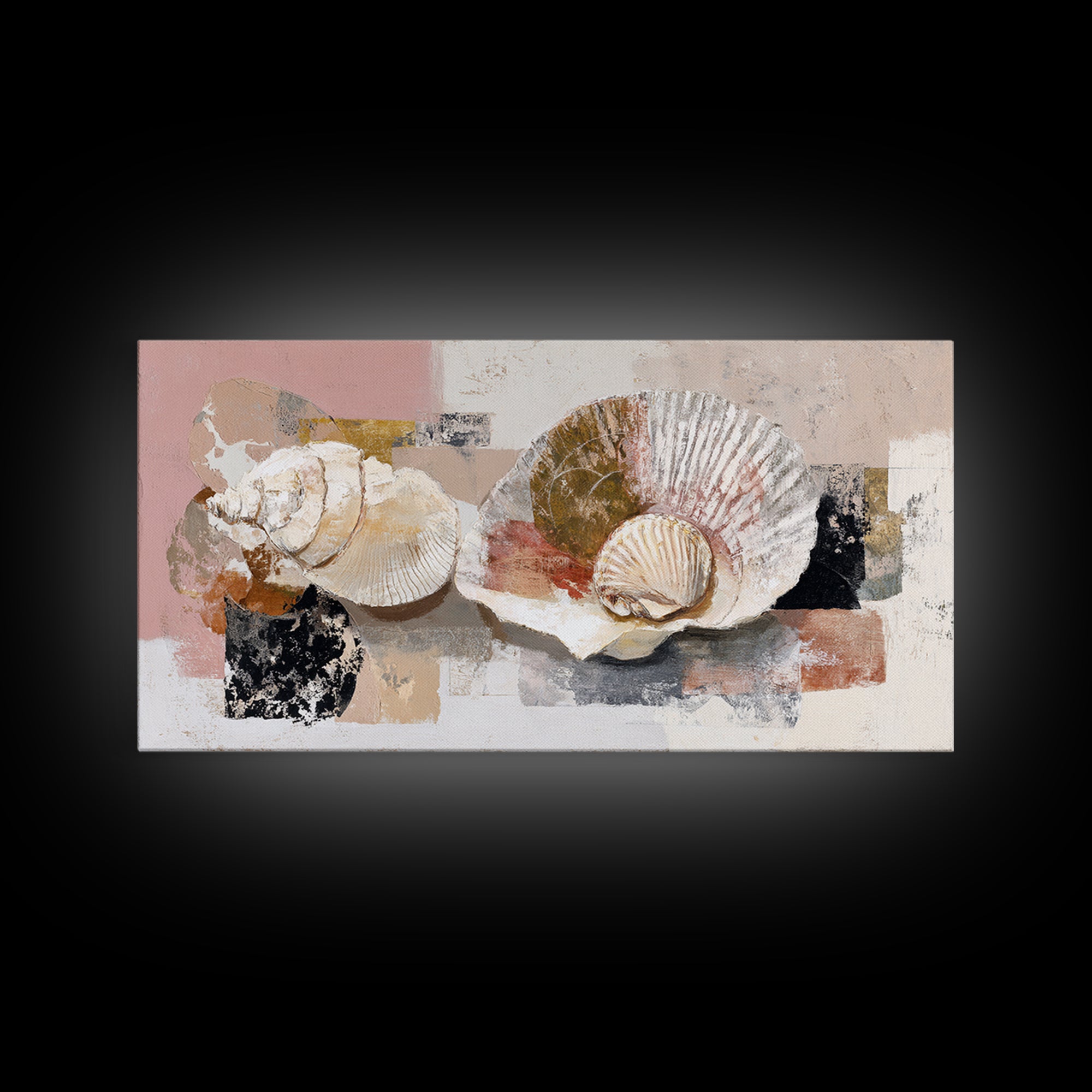Line Art Shell and Coastal Forms Framed Canvas Print, Line Art, Gallery Wall Art, Living Room Decor, Abstract Art, Line, LIN-2x1-11