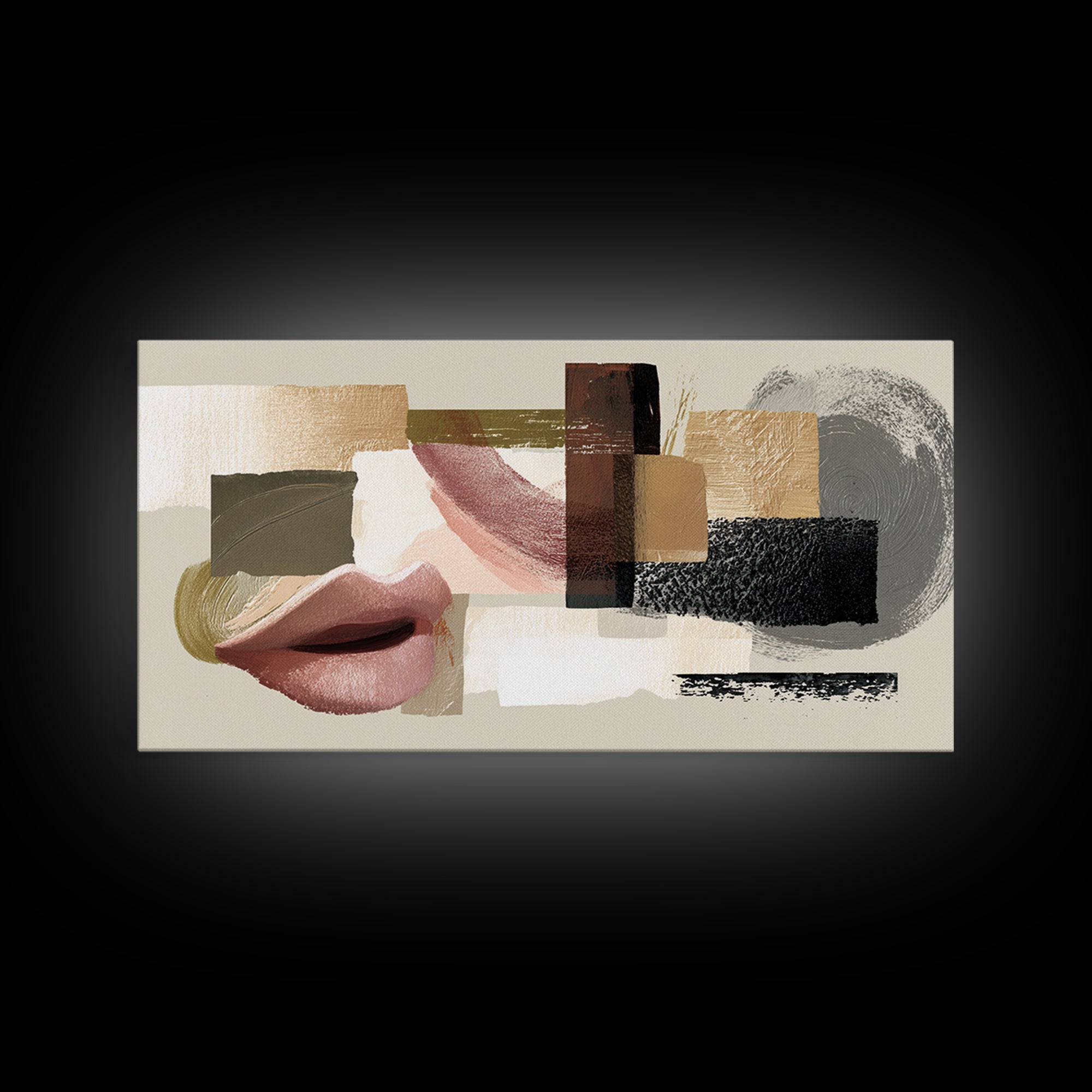 Abstract Lips and Hand Fashion Sketch Framed Canvas Print, Line Art, Contemporary Art, Living Room Decor, Abstract Art, Line, LIN-2x1-14