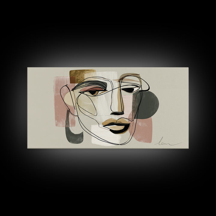 Continuous Line Female Face Canvas Print, Line Art, Modern Wall Art, Living Room Decor, Fine Art, Line, Bird Wall Art, LIN-2x1-21