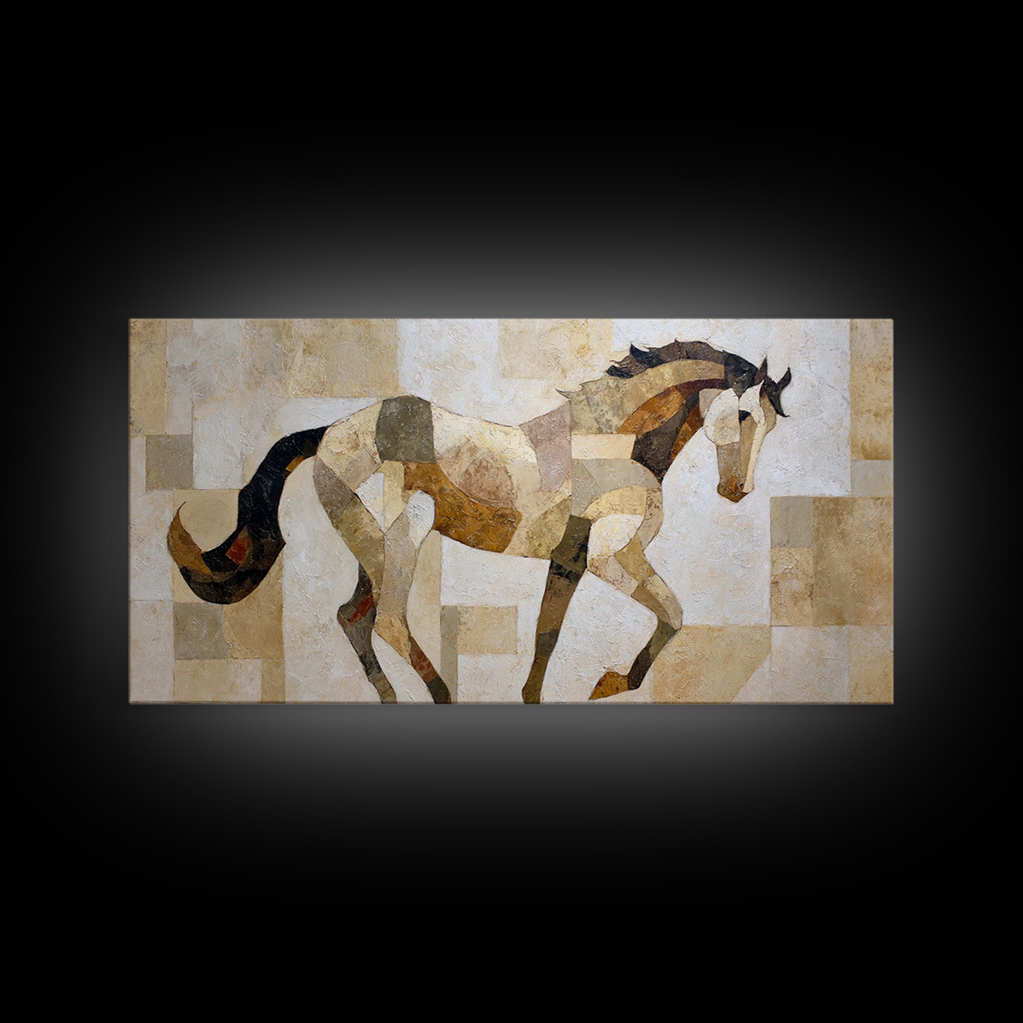 Abstract Horse Formed from Graceful Contour Framed Canvas Print, Line Art, Contemporary Art, Living Room Decor, Fine Art, Line, LIN-2x1-24