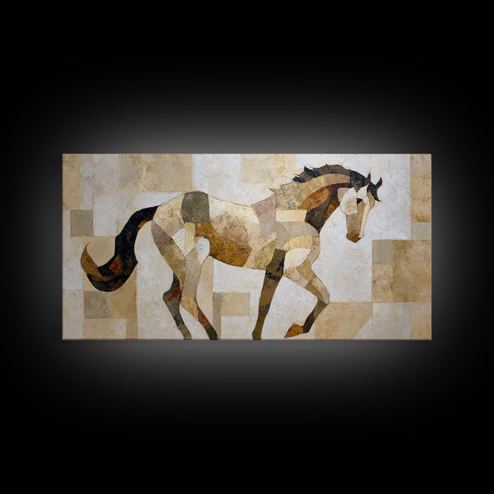 Abstract Horse Formed from Graceful Contour Framed Canvas Print, Line Art, Contemporary Art, Living Room Decor, Fine Art, Line, LIN-2x1-24