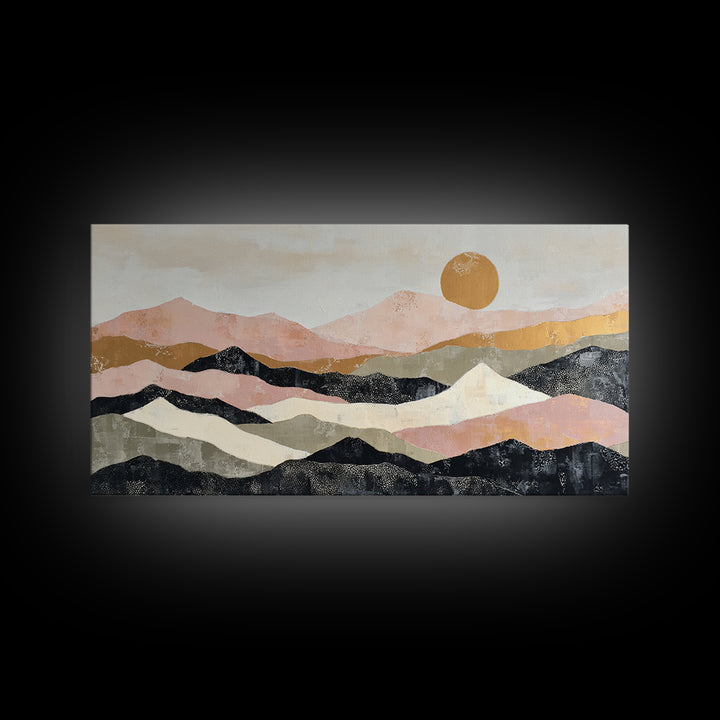 Black Line Mountains Framed Canvas Print, Line Art, Living Room Decor, Oil Painting, Line, Boho Decor, Living Room Wall Art, LIN-2x1-30