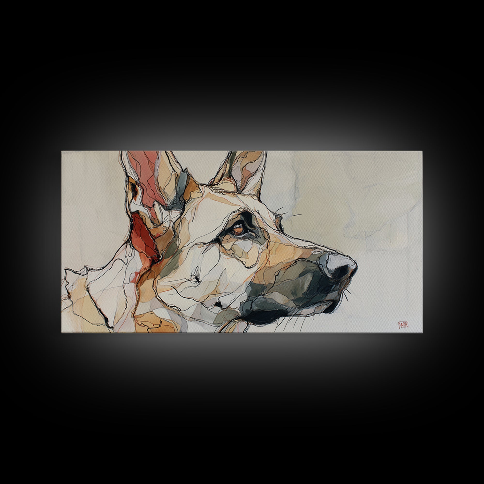 Continuous Line Dog Portrait Framed Canvas Print, Line Art, Living Room Decor, Line, Portrait from Photo, Living Room Art, LIN-2x1-33