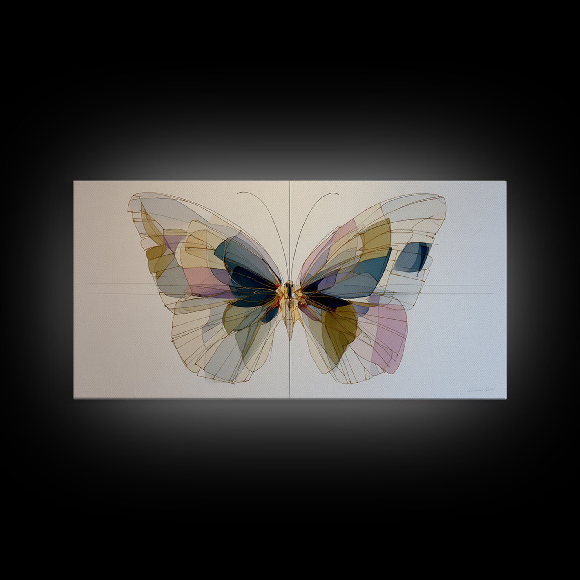 Line Art Butterfly Framed Canvas Print, Line Art, Wall Art, Living Room Decor, Abstract Art, Line, Wall Art Print, LIN-2x1-42