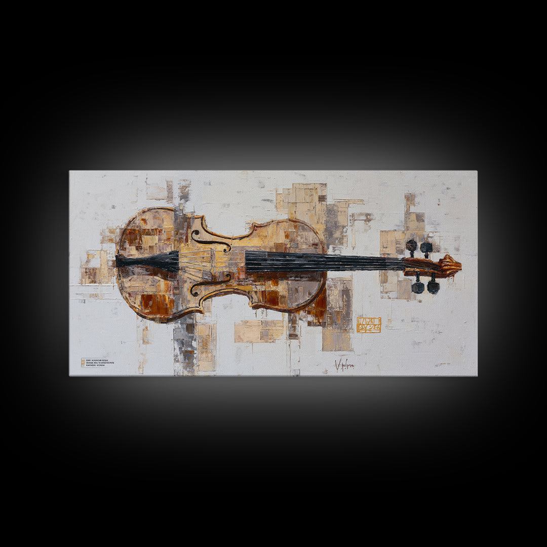 Single Line Violin and Bow Framed Canvas Print, Line Art, Living Room Decor, Line, Portrait from Photo, Living Room Art, LIN-2x1-43