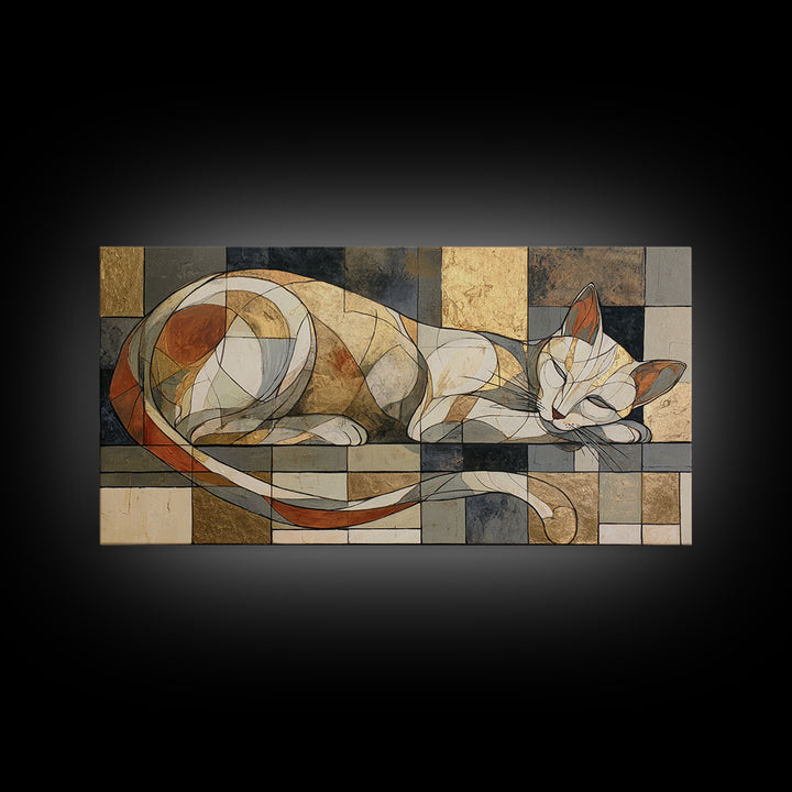 Monoline Cat Stretching Framed Canvas Print, Line Art, Digital Wall Art, Living Room Decor, Fine Art, Line, Minimalist Wall Art, LIN-2x1-50