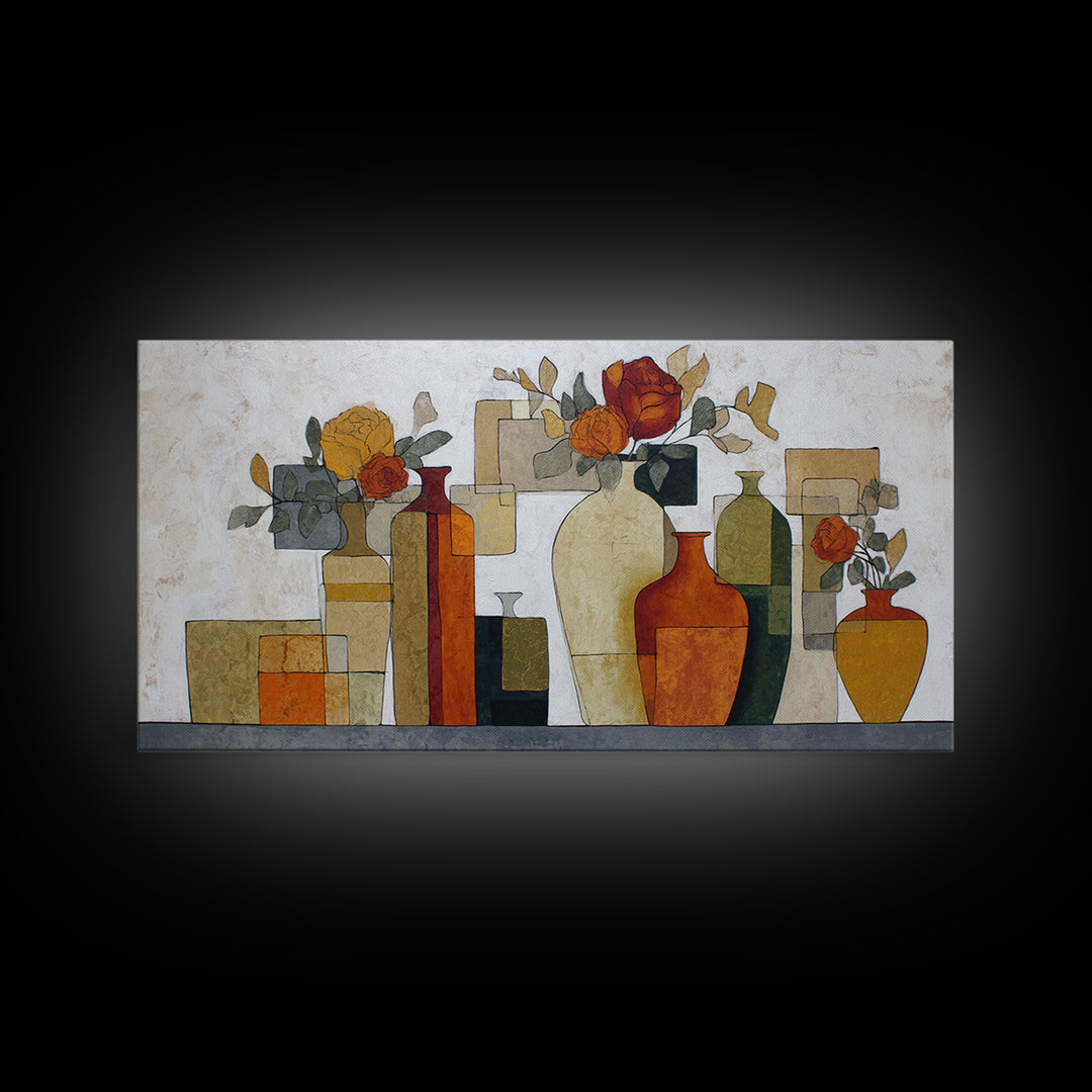Abstract Vase and Flowers Framed Canvas Print, Line Art, Printable Wall Art, Living Room Decor, Fine Art, Line, Modern Art, LIN-2x1-56