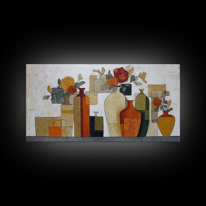 Abstract Vase and Flowers Framed Canvas Print, Line Art, Printable Wall Art, Living Room Decor, Fine Art, Line, Modern Art, LIN-2x1-56
