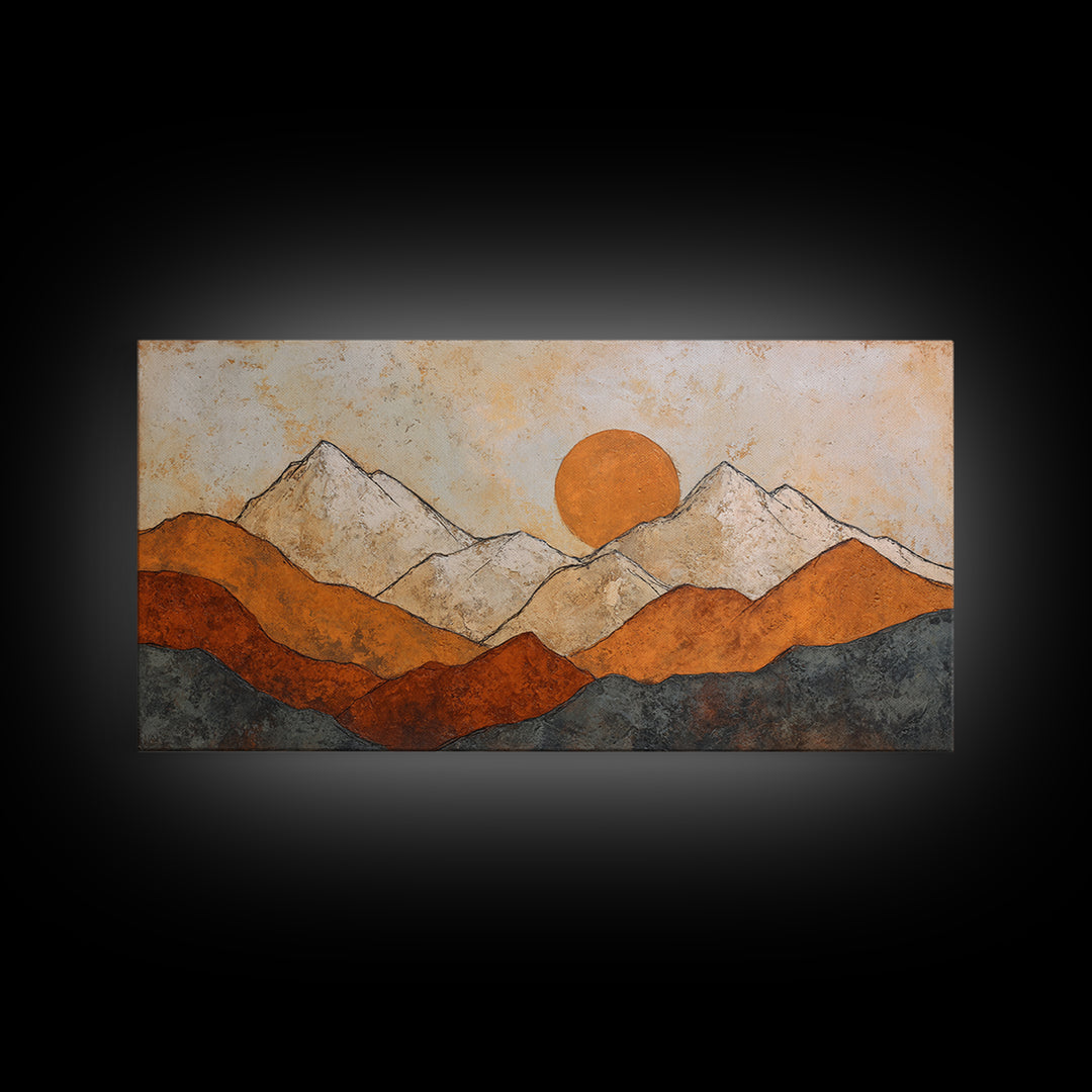 Black Line Mountains Framed Canvas Print, Line Art, Living Room Decor, Oil Painting, Line, Boho Decor, Living Room Wall Art, LIN-2x1-6