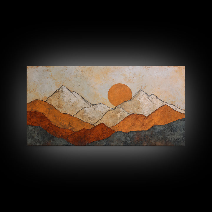 Black Line Mountains Framed Canvas Print, Line Art, Living Room Decor, Oil Painting, Line, Boho Decor, Living Room Wall Art, LIN-2x1-6