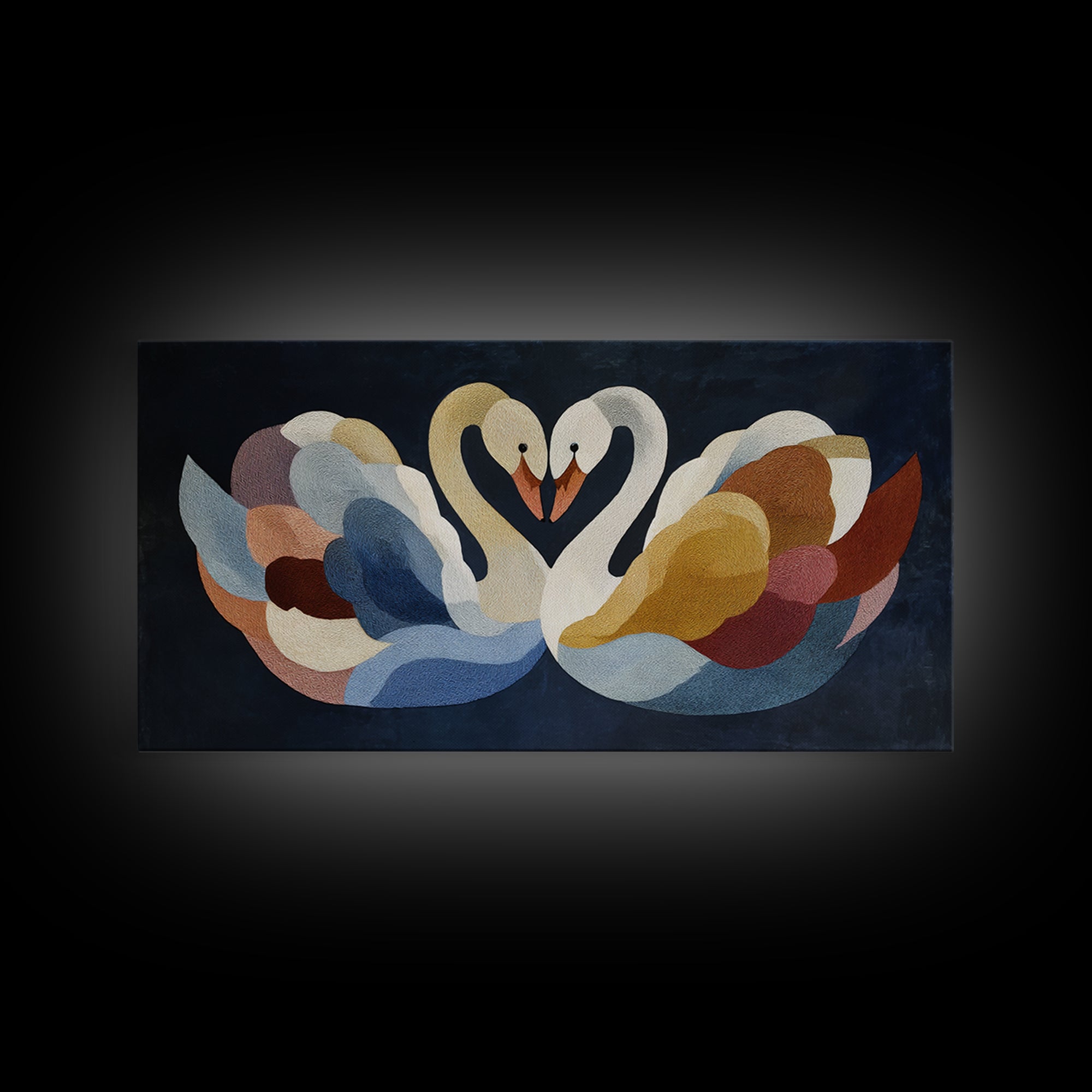Two Swans Forming a Heart Shape Framed Canvas Print, Line Art, Digital Wall Art, Living Room Decor, Line, Minimalist Wall Art, LIN-2x1-60