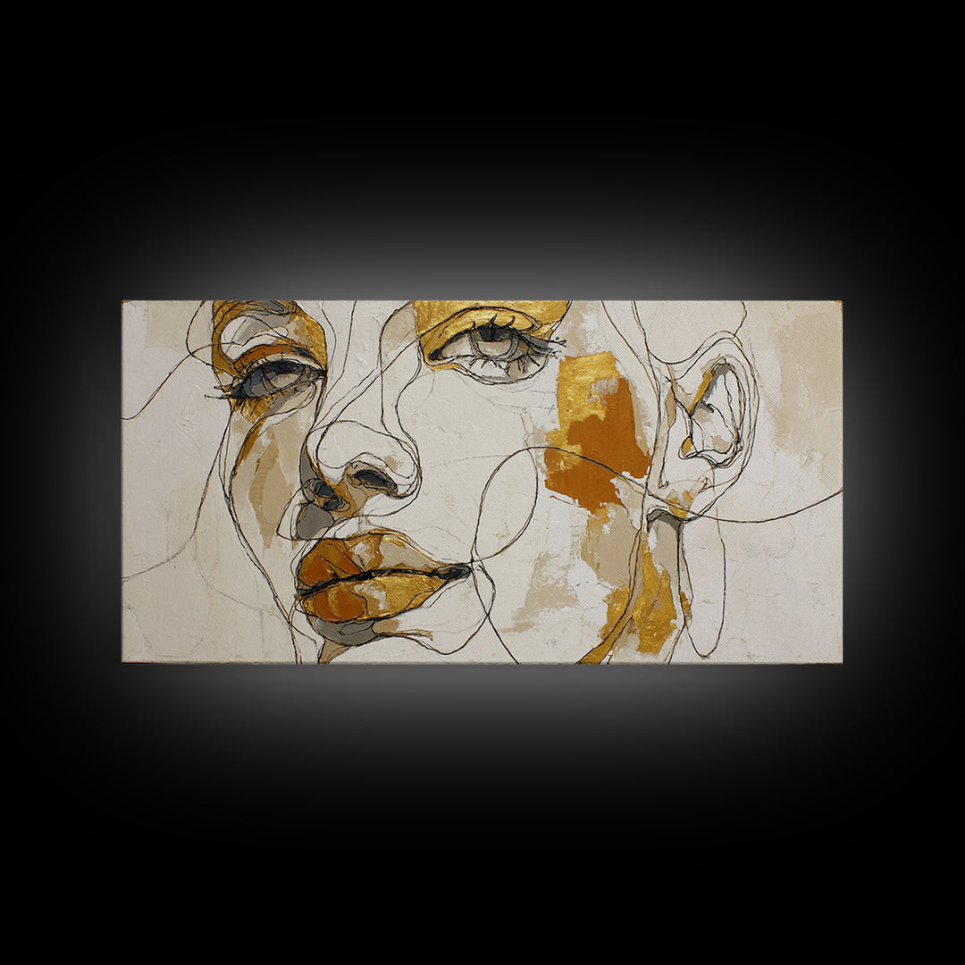 Continuous Line Female Face Canvas Print, Line Art, Gallery Wall Set, Living Room Decor, Fine Art, Line, Textured Painting, LIN-2x1-69
