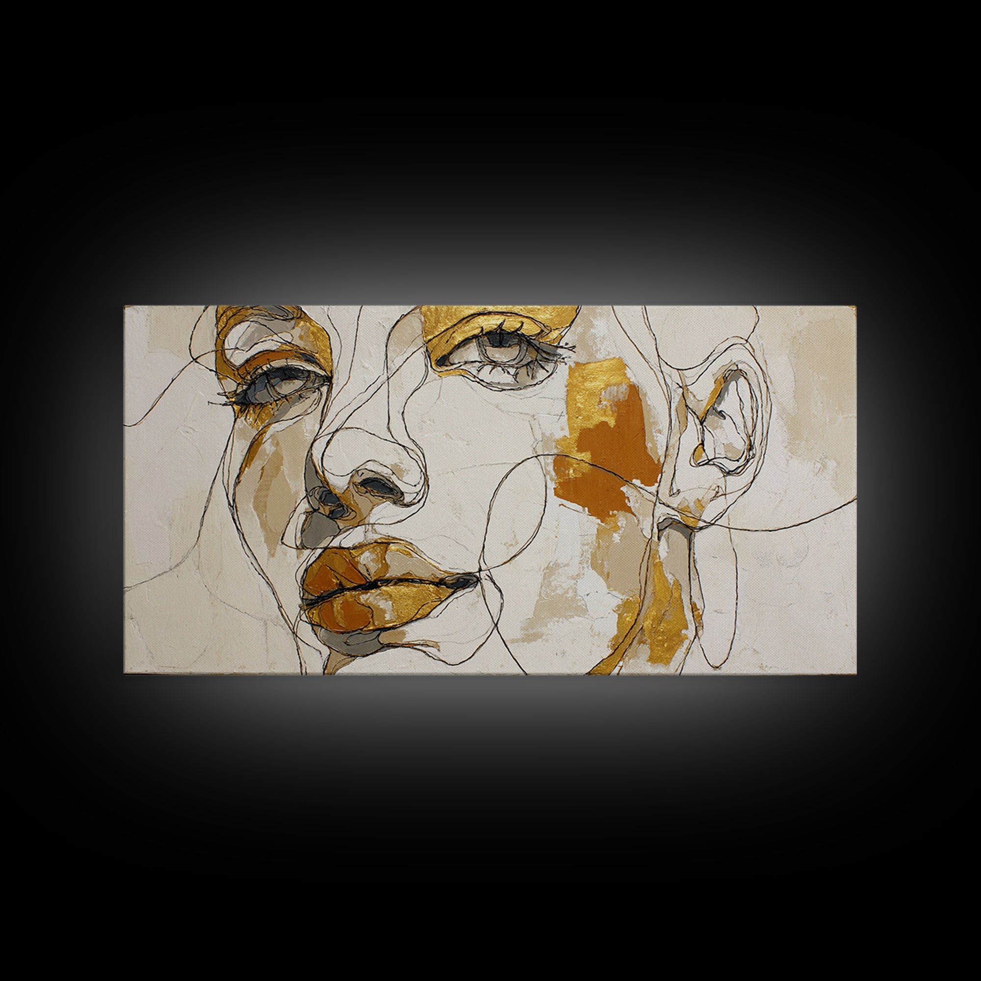 Continuous Line Female Face Canvas Print, Line Art, Gallery Wall Set, Living Room Decor, Fine Art, Line, Textured Painting, LIN-2x1-69