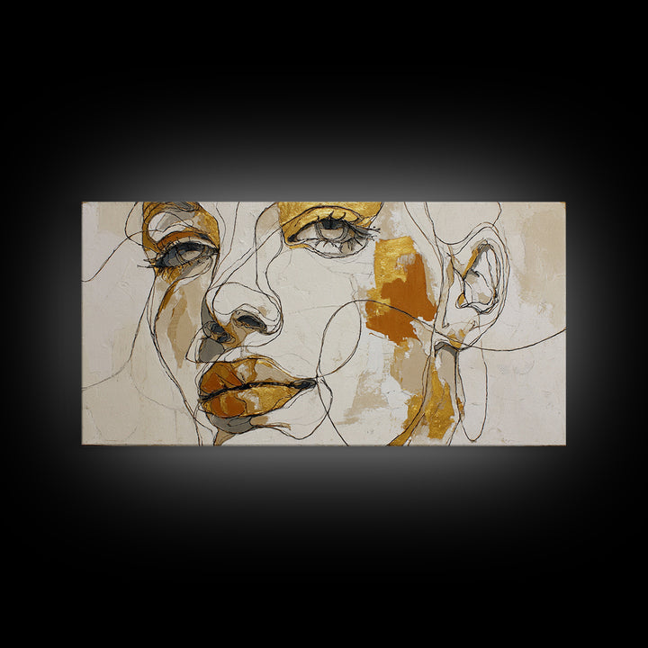 Continuous Line Female Face Canvas Print, Line Art, Gallery Wall Set, Living Room Decor, Fine Art, Line, Textured Painting, LIN-2x1-69
