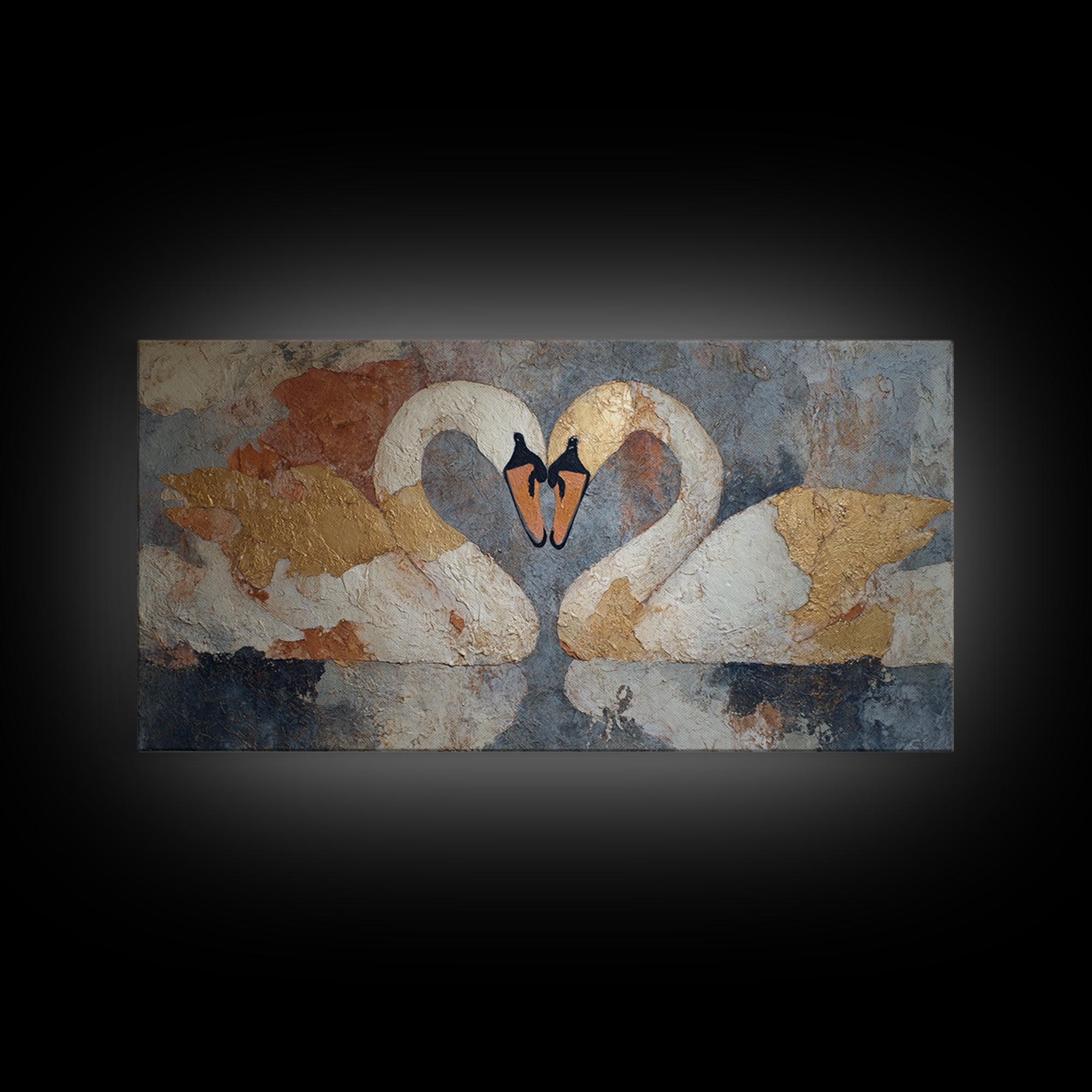 Two Swans Forming a Heart Shape Framed Canvas Print, Line Art, Modern Art, Living Room Decor, Abstract Art, Line, Neutral Decor, LIN-2x1-84