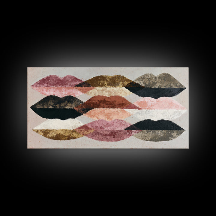 Abstract Lips and Hand Fashion Sketch Framed Canvas Print, Line Art, Living Room Decor, Abstract Art, Line, Portrait from Photo, LIN-2x1-86