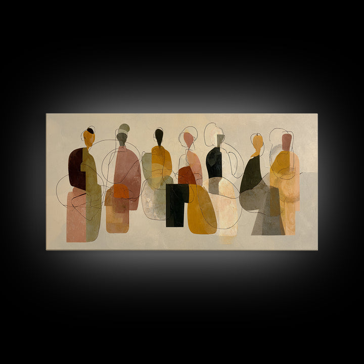 Abstract Family Figures Framed Canvas Print, Line Art, Boho Decor, Living Room Decor, Oil Painting, Line, Minimalist Art, LIN-2x1-92