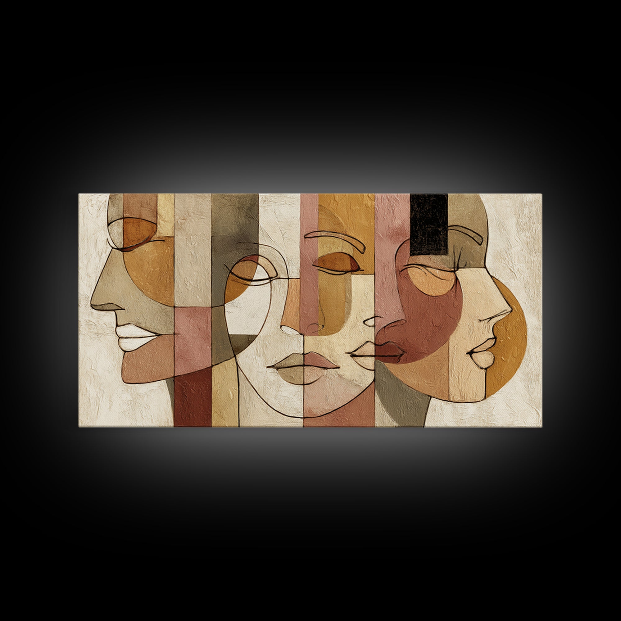 Continuous Line Female Face Canvas Print, Line Art, Gallery Wall Set, Living Room Decor, Fine Art, Line, Textured Painting, LIN-2x1-93
