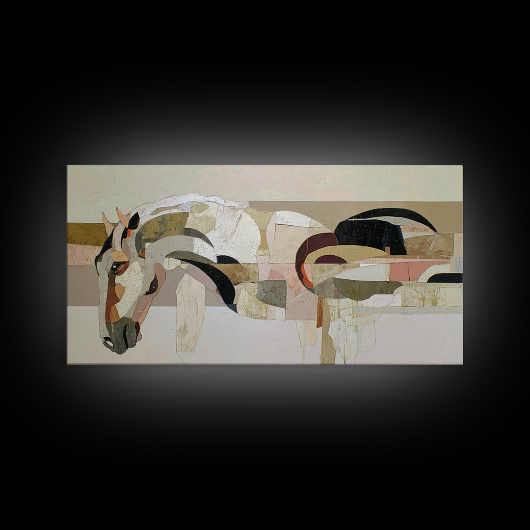 Abstract Horse Formed from Graceful Contour Framed Canvas Print, Line Art, Gallery Wall Art, Living Room Decor, Fine Art, Line, LIN-2x1-96