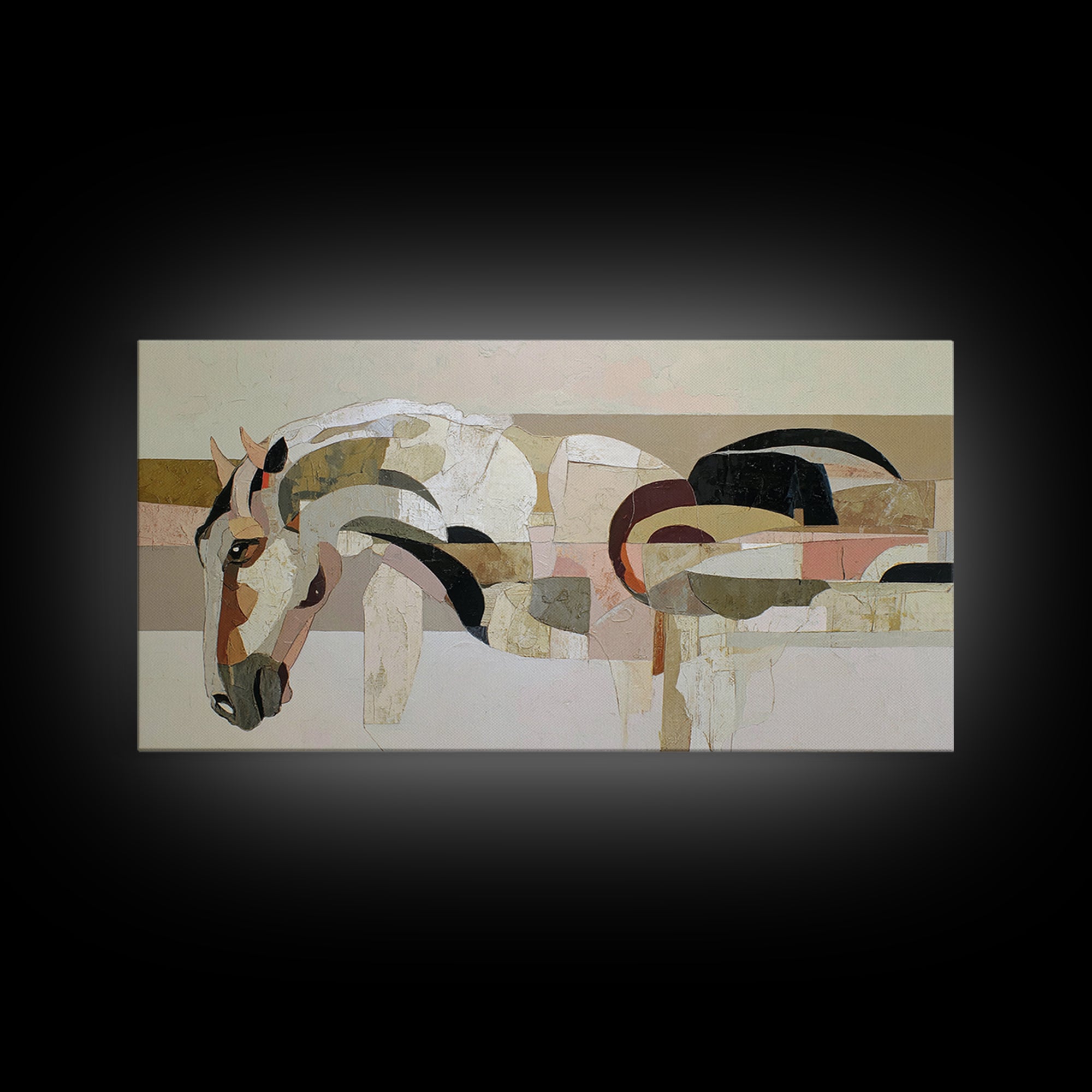 Abstract Horse Formed from Graceful Contour Framed Canvas Print, Line Art, Gallery Wall Art, Living Room Decor, Fine Art, Line, LIN-2x1-96