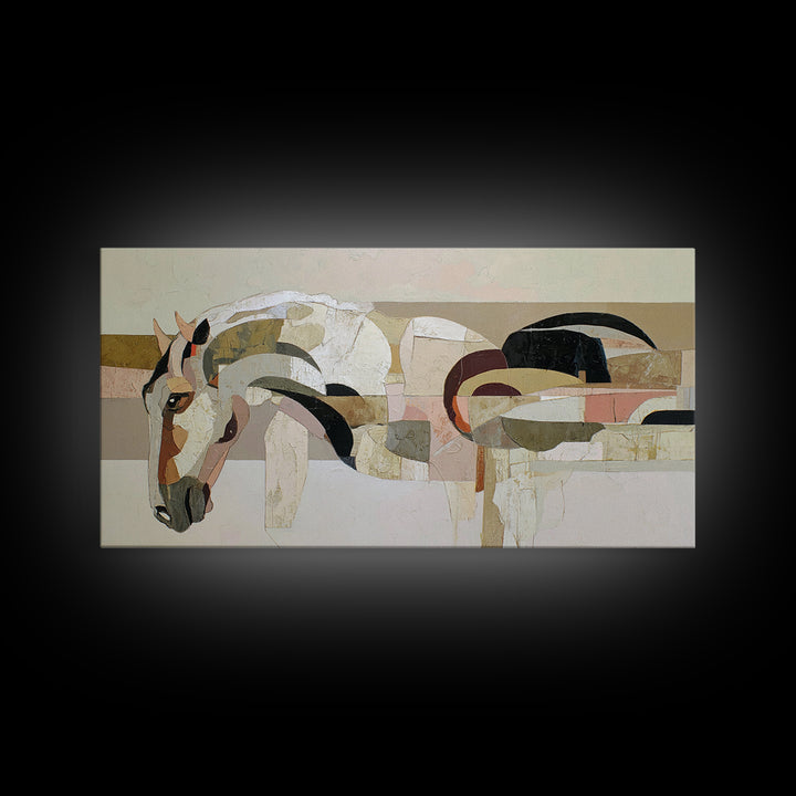 Abstract Horse Formed from Graceful Contour Framed Canvas Print, Line Art, Gallery Wall Art, Living Room Decor, Fine Art, Line, LIN-2x1-96