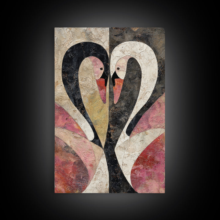 Two Swans Forming a Heart Shape Framed Canvas Print, Line Art, Contemporary Art, Living Room Decor, Abstract Art, Line, LIN-2x3-24