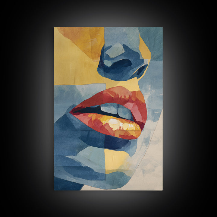 Abstract Lips and Hand Fashion Sketch Framed Canvas Print, Line Art, Wall Decor, Living Room Decor, Fine Art, Line, Boho Decor, LIN-2x3-26