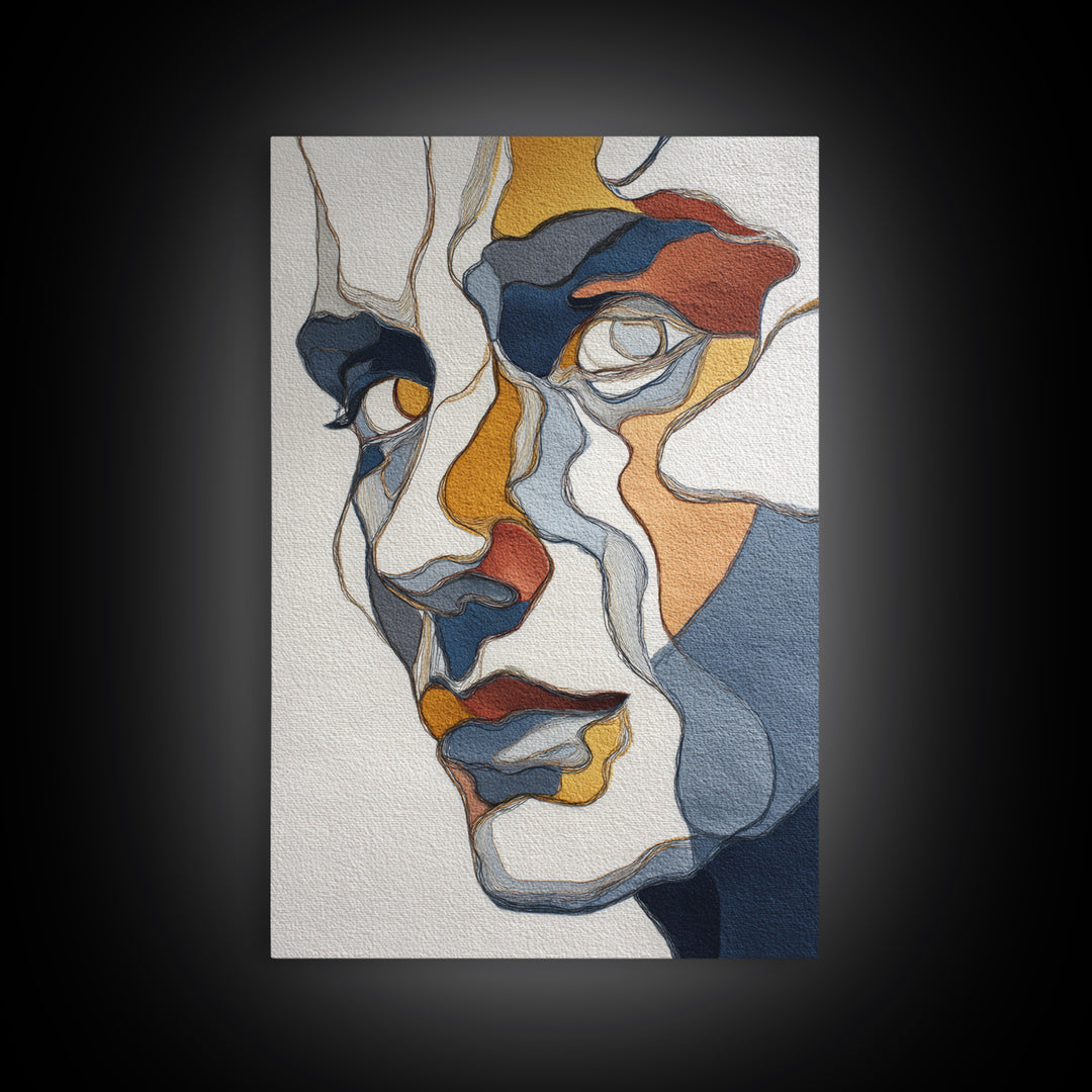 Continuous Line Female Face Framed Canvas Print, Line Art, Portrait from Photo, Living Room Decor, Fine Art, Line, Luxury Decor, LIN-2x3-33